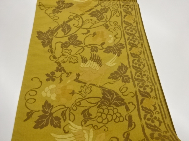  鳥に葡萄唐草模様織出し全通袋帯